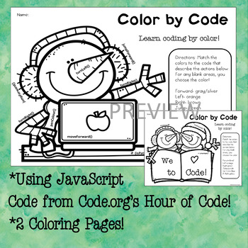 Color by code hour of code javascript coloring activity tpt