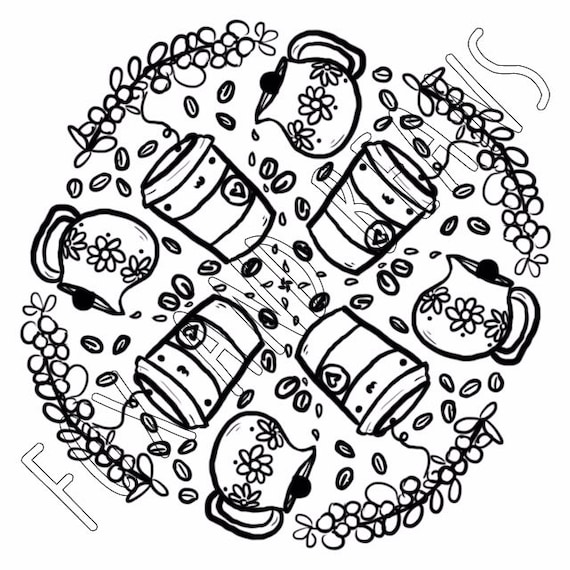 Cute coffee printable coloring page beans digital file pot cute kawaii adult coloring all ages