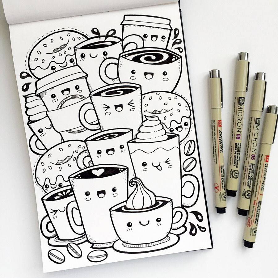 Kawaii coffee free colouring page