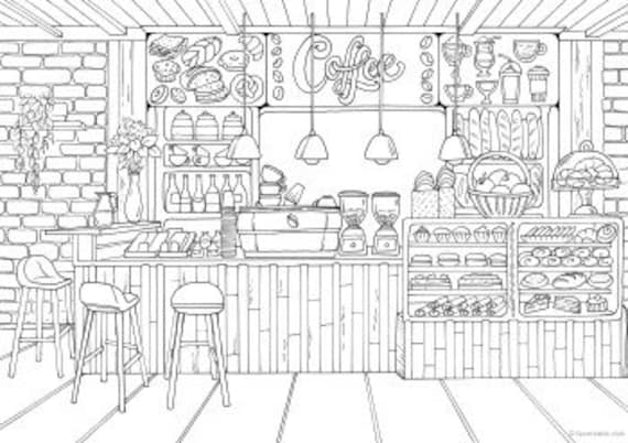 Coffee shop printable adult coloring page from favoreads coloring book pages for adults and kids coloring sheets colouring designs