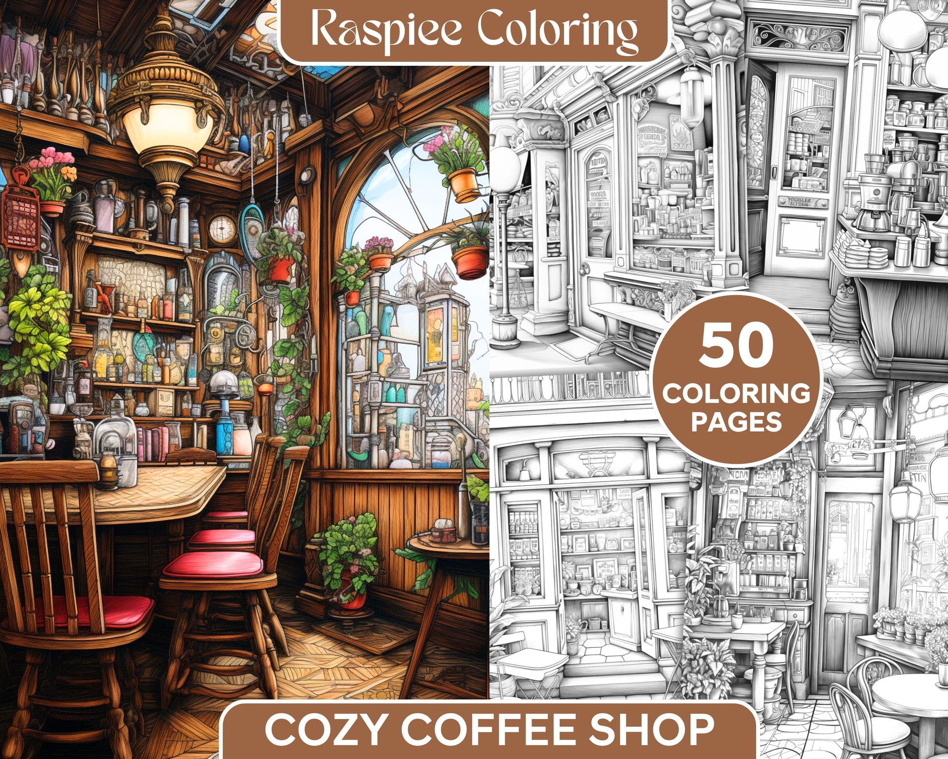 Cozy coffee shop grayscale coloring pages printable for adults pdf â coloring