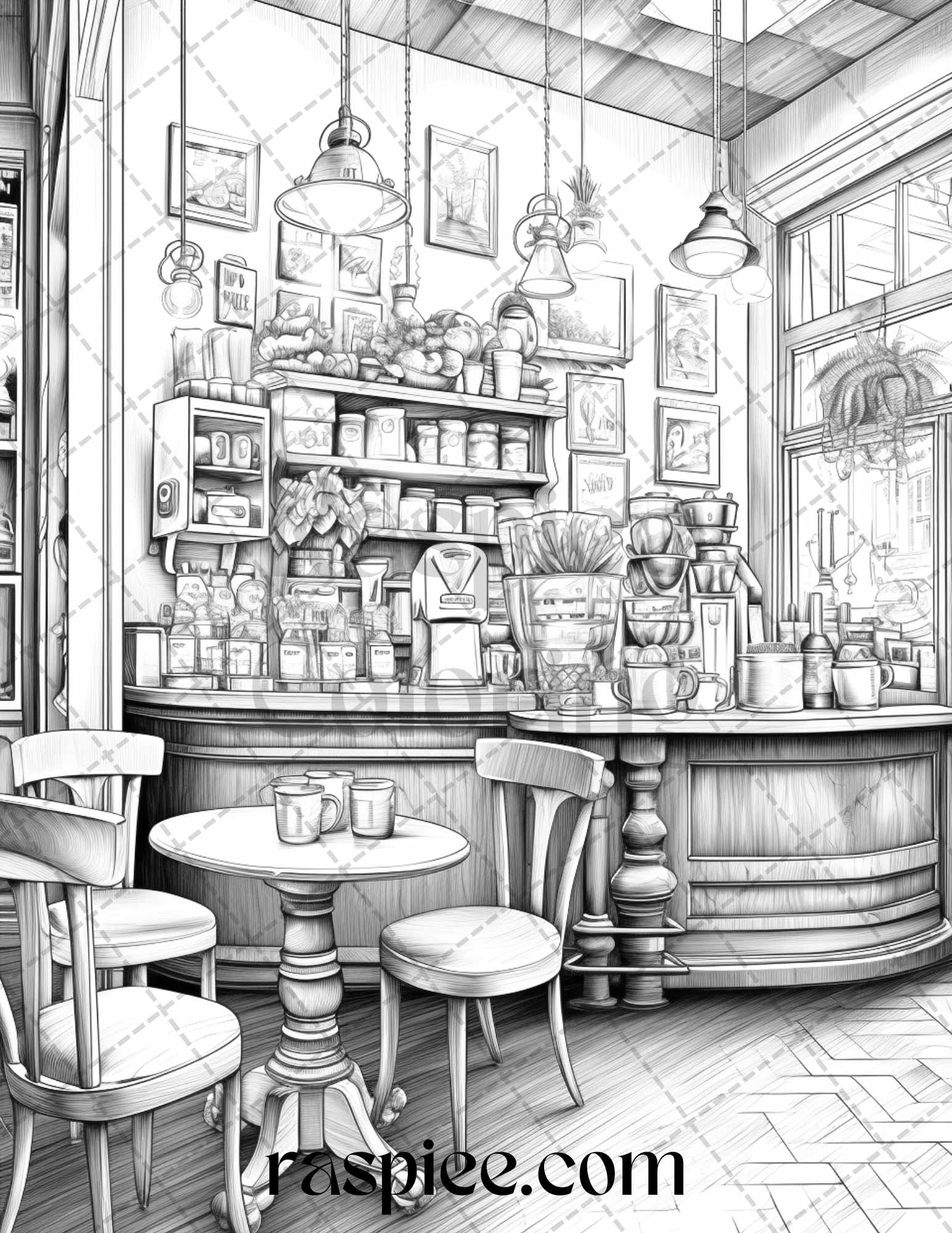 Cozy coffee shop grayscale coloring pages printable for adults pdf â coloring