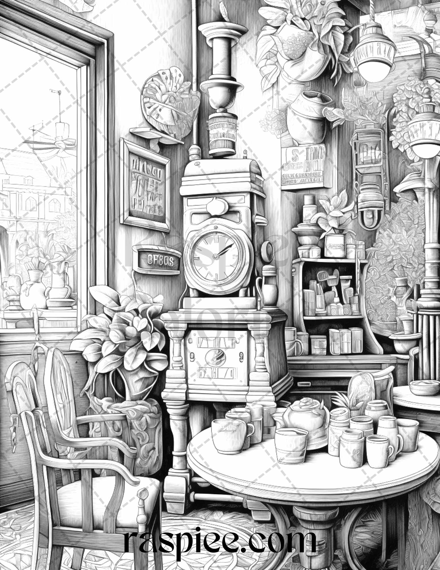 Cozy coffee shop grayscale coloring pages printable for adults pdf â coloring