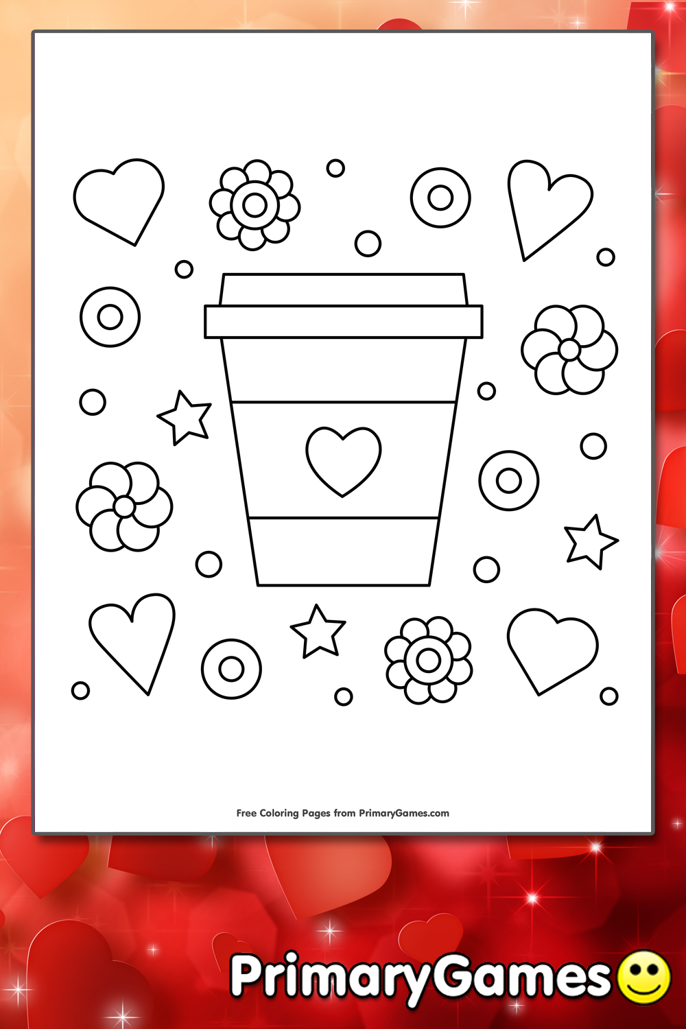 Hearts flowers and coffee coloring page â free printable pdf from