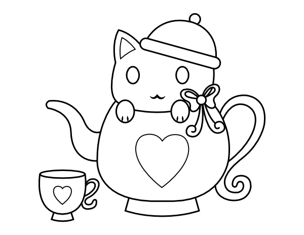 Printable valentine cat coloring page