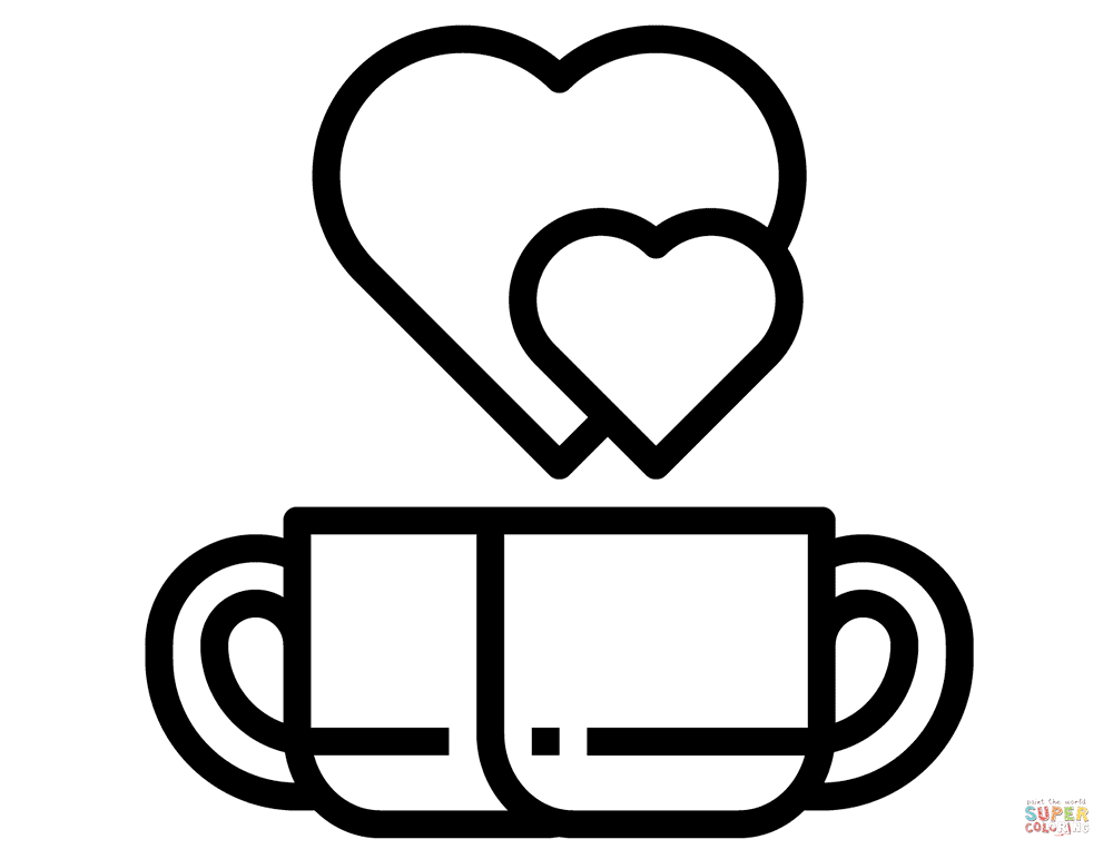 Valentines day love coffee cups coloring page free printable coloring pages