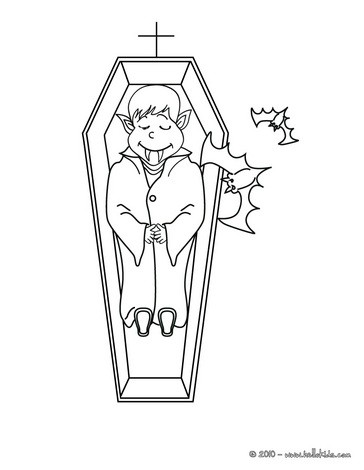 Dracula sleeping in a coffin coloring pages