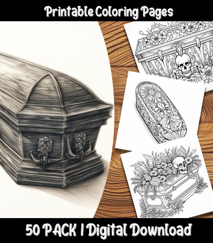 Coffin coloring pages digital pack happy colorist