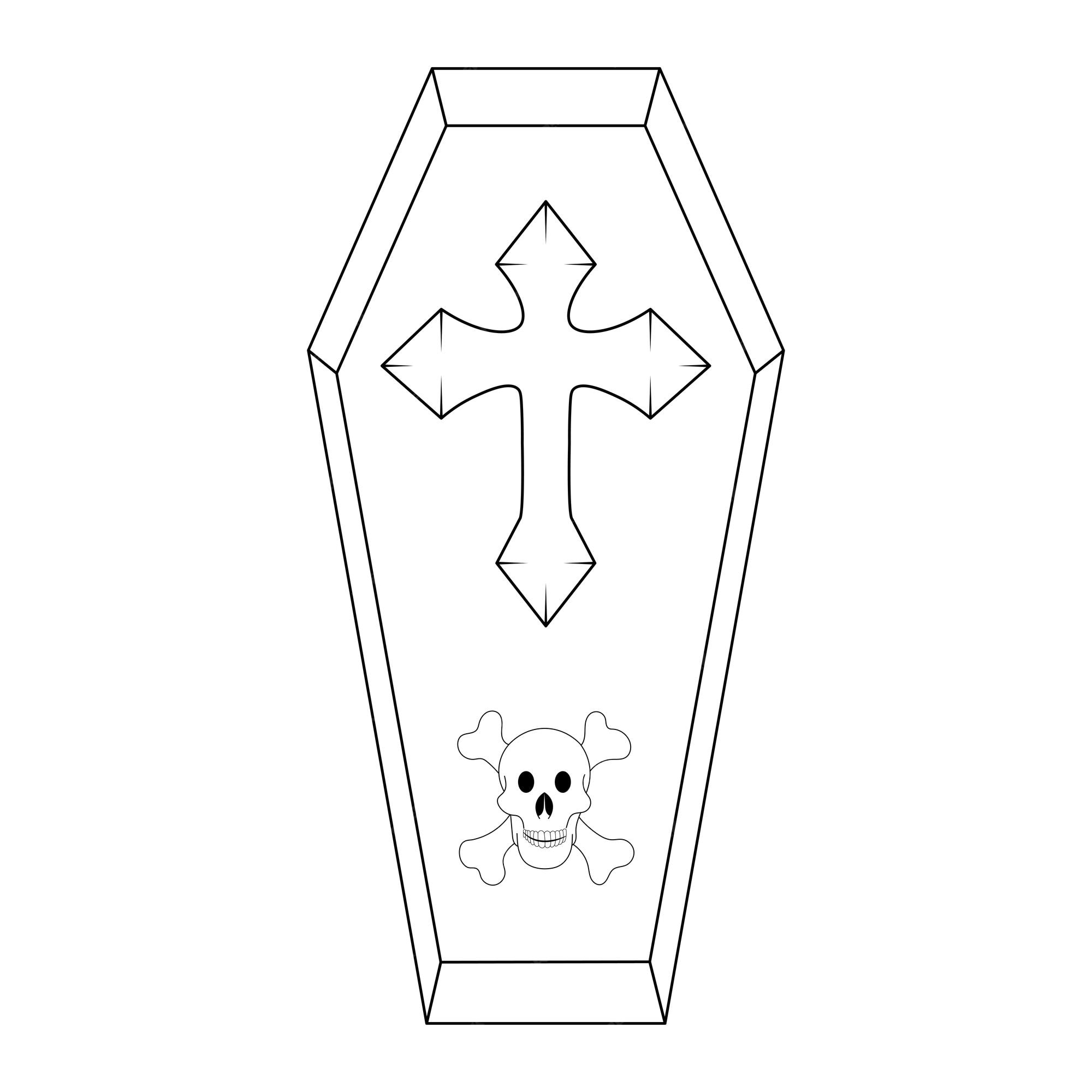 Premium vector vector coffin outline hand drawn skull clip art vector halloween illustration