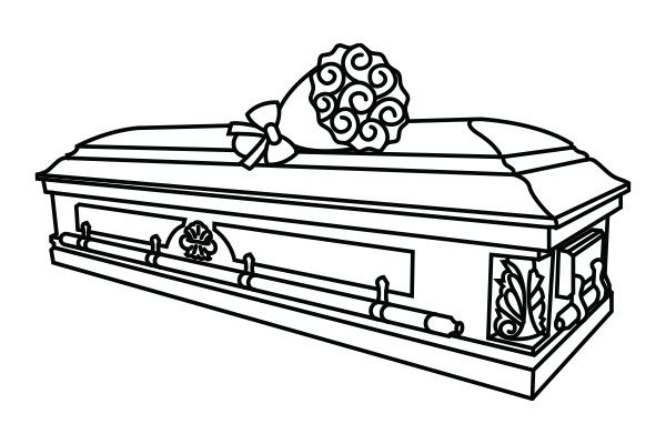 Lineart drawing of a casket with flowers on top of it back of neck tattoo casket funeral caskets