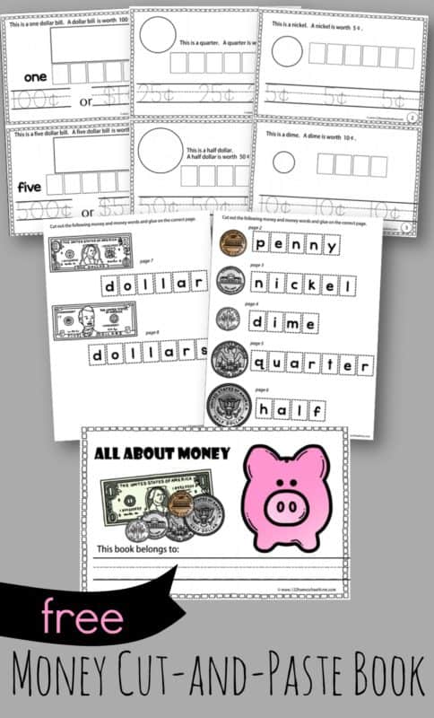 Free printable color the coin money worksheets