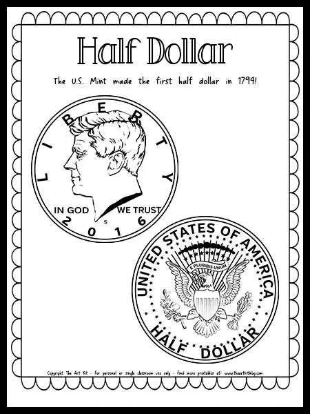 Half dollar coin â money coloring page free printable download â the art kit