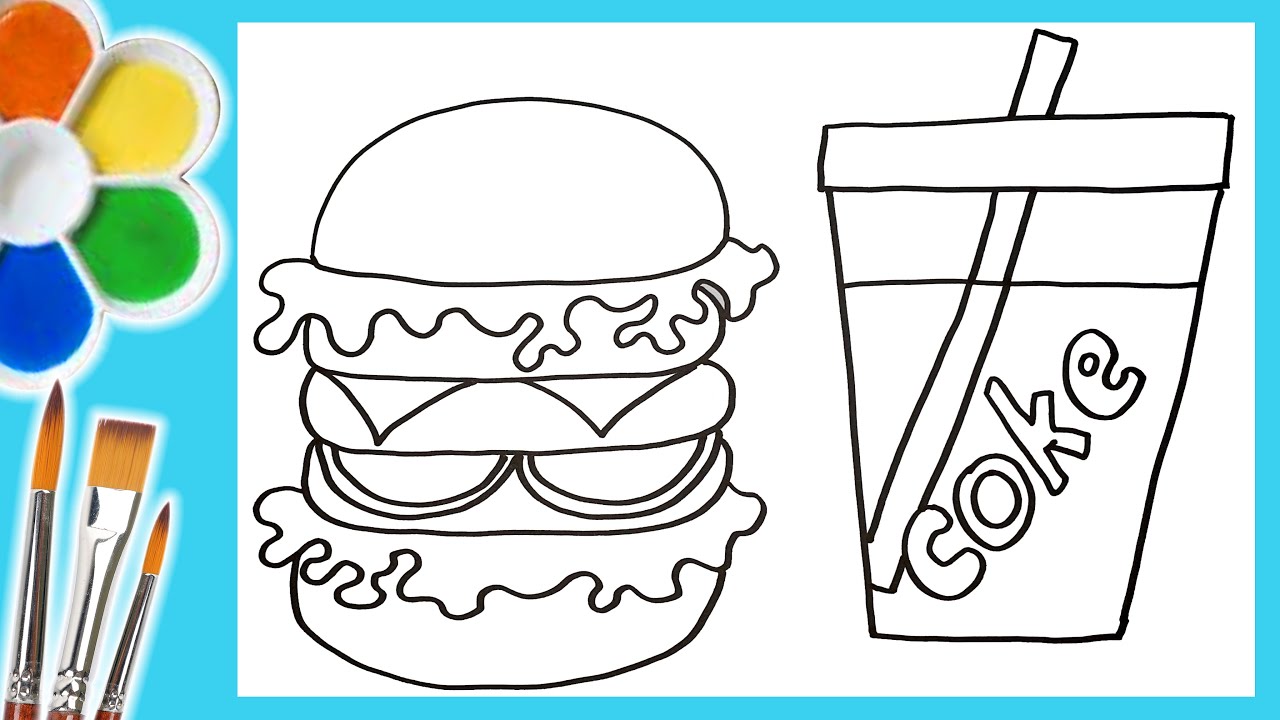 Draw and color delicious burger and coke ðð coloring pages acrylic color