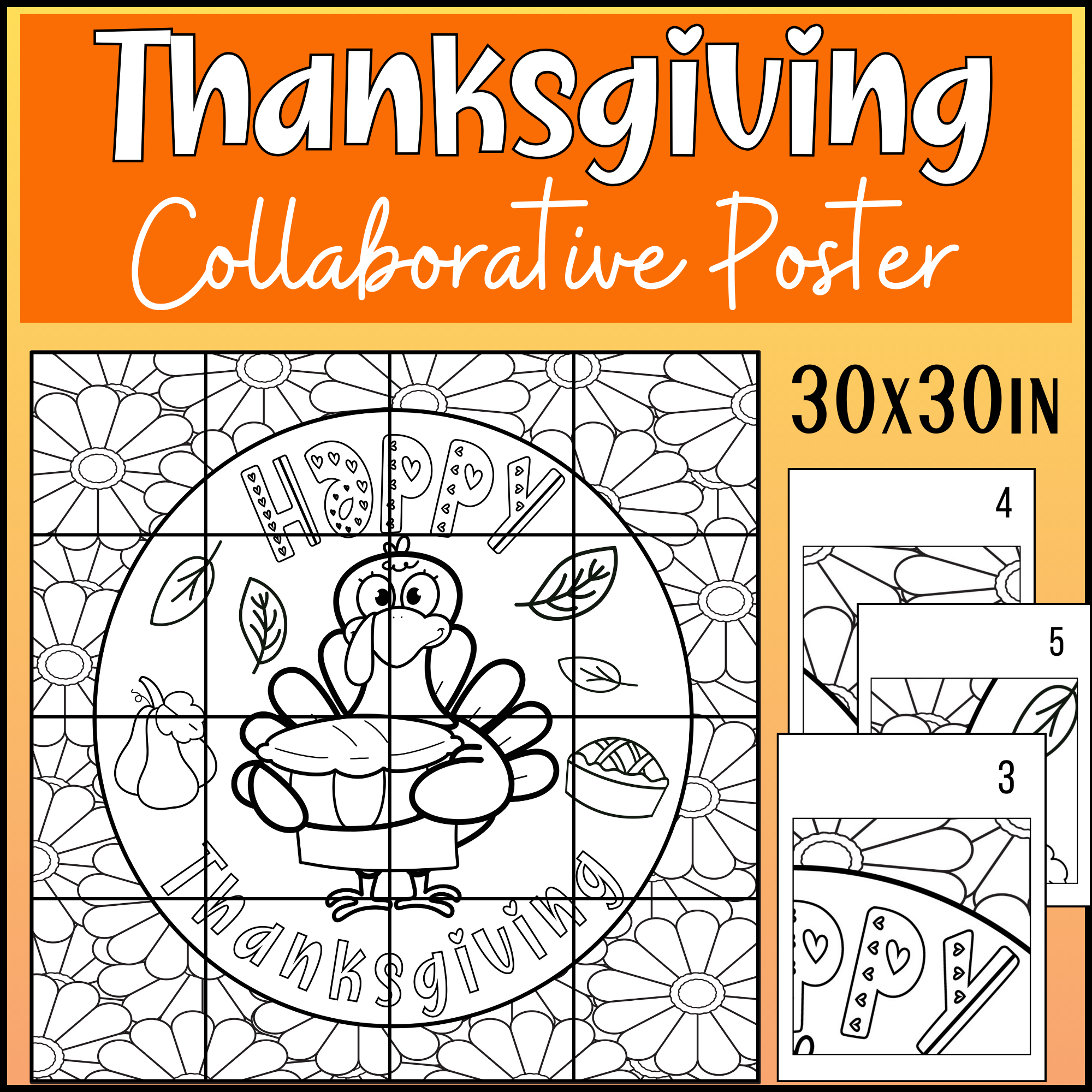 Thanksgiving collaborative poster bulletin board art activity turkey coloring made by teachers