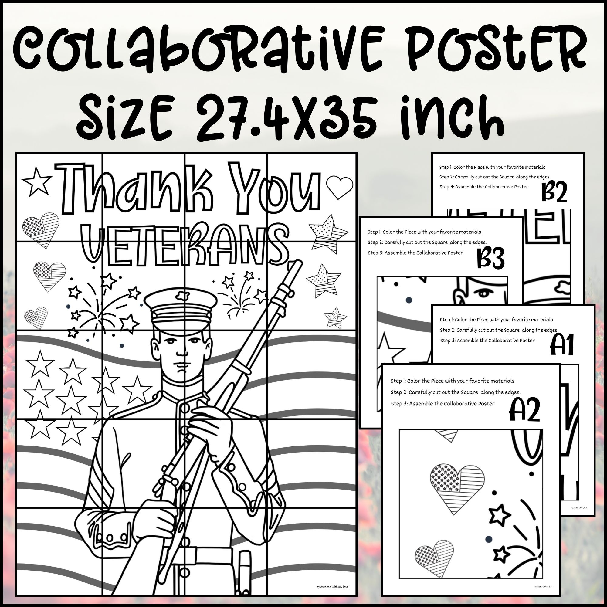 Veterans day collaborative poster art project coloring pages bulletin board idea made by teachers