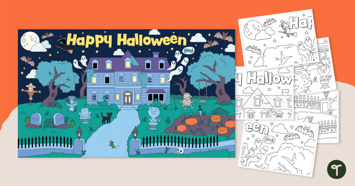 Halloween collaborative coloring sheet teach starter
