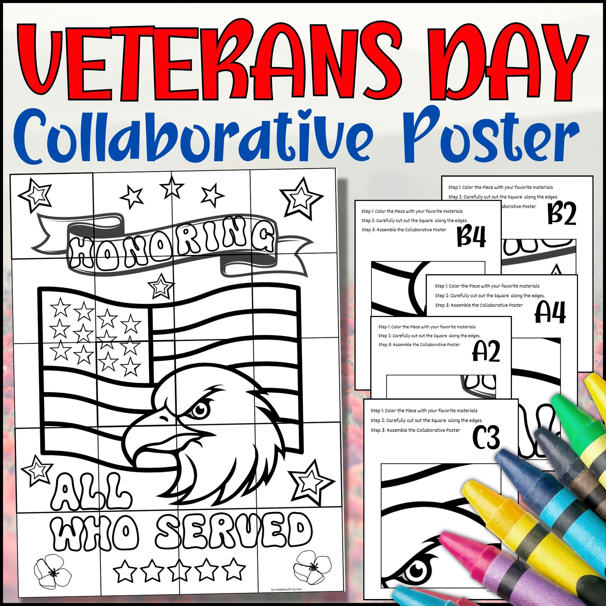 Veterans day collaborative poster art project coloring pages bulletin board idea made by teachers