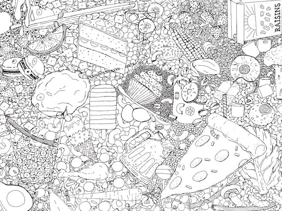 Coloring page food collage coloring page food drawing print and color