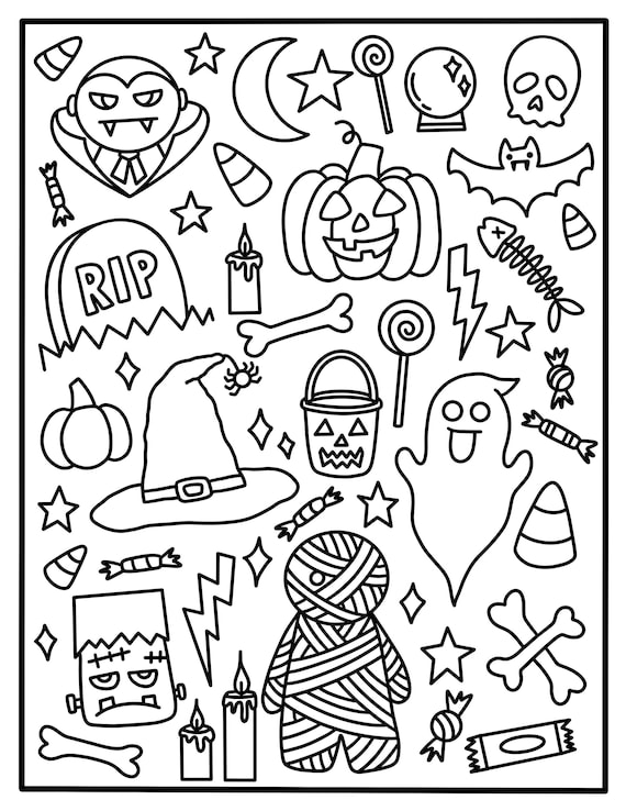 Halloween collage coloring page