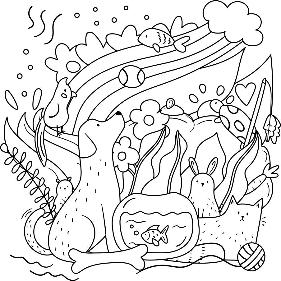 Pet collage coloring page decal â