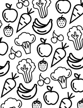 Fruits and veggies collage coloring page by coach bs coloring tpt