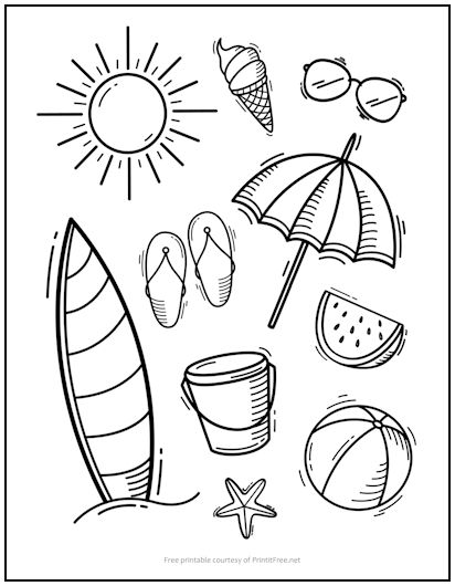 Summer collage coloring page print it free