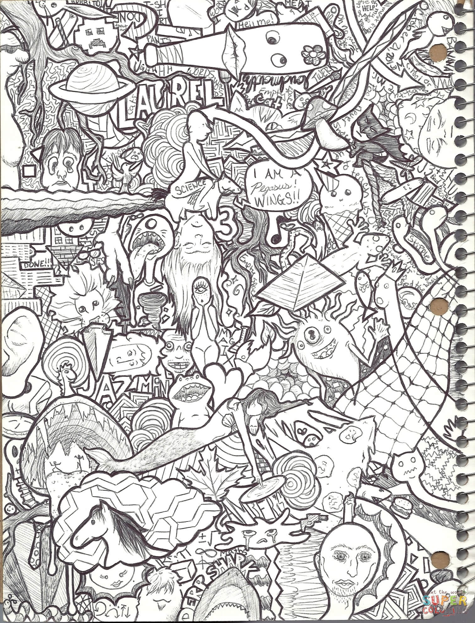 Doodle collage by jazzy coloring page free printable coloring pages