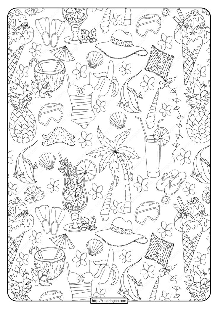 Free printable summer collage pdf coloring page coloring pages summer coloring pages free coloring pages