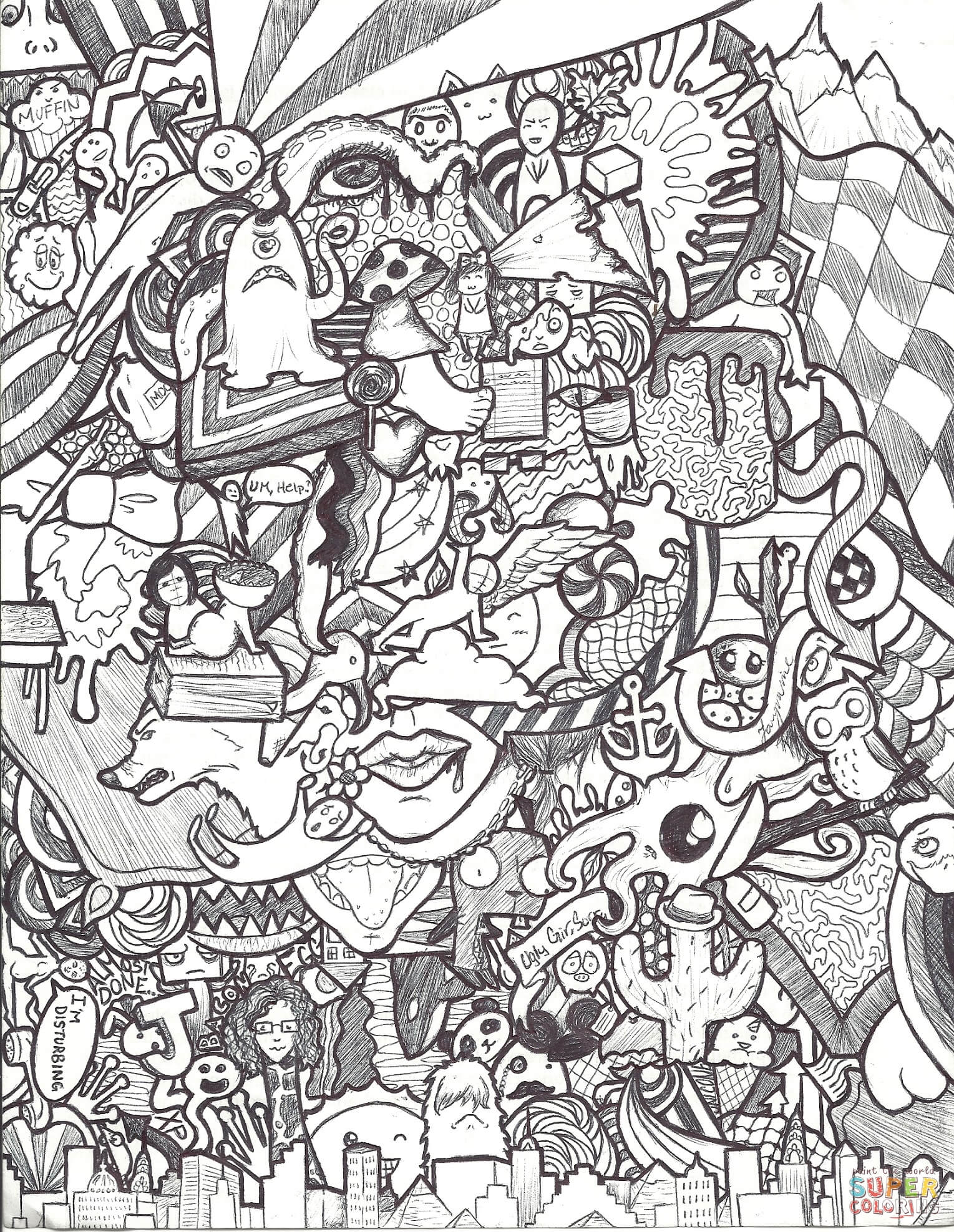 Doodle collage by jazzy coloring page free printable coloring pages