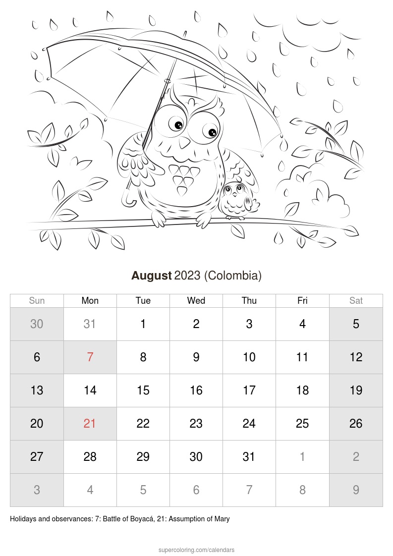 August calendar