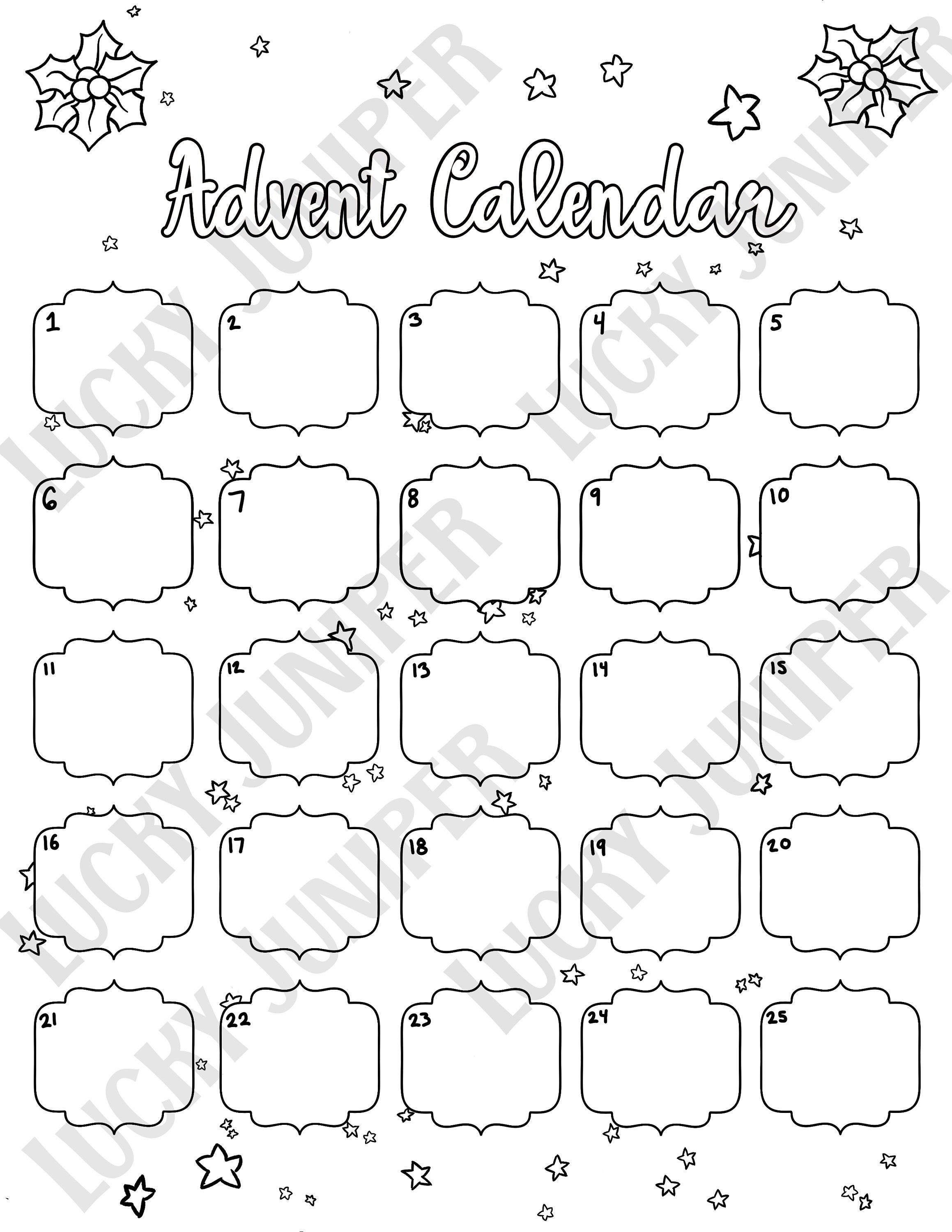 Advent calendar blank printable coloring pages diy fillable draw your own holiday