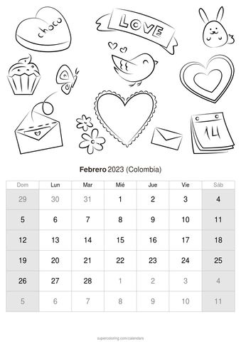 Calendario febrero para imprimir colombia en calendario calendario de amor calendario de santos