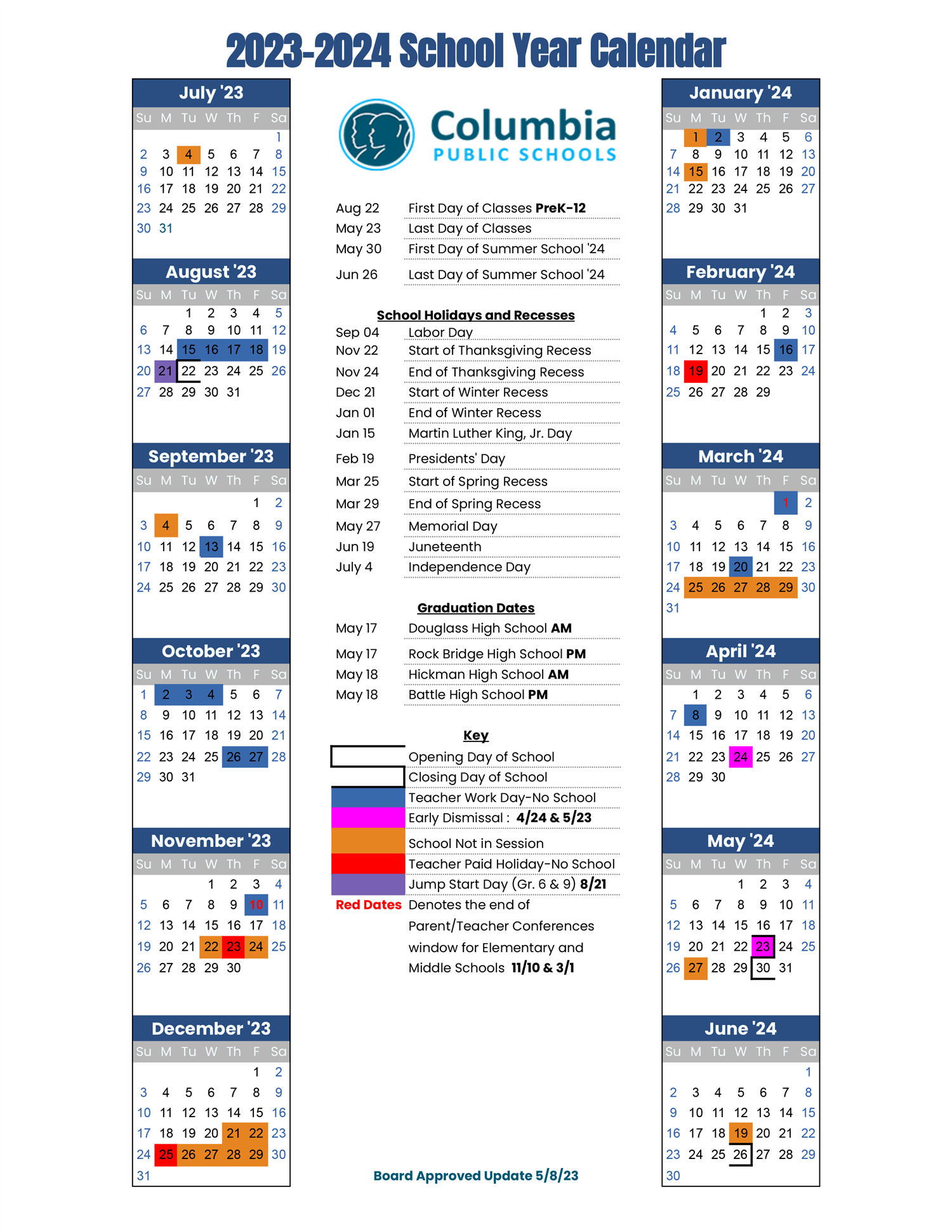 About columbia public schools calendar