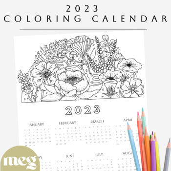 Floral botanical printable calendar coloring in christmas gift new years