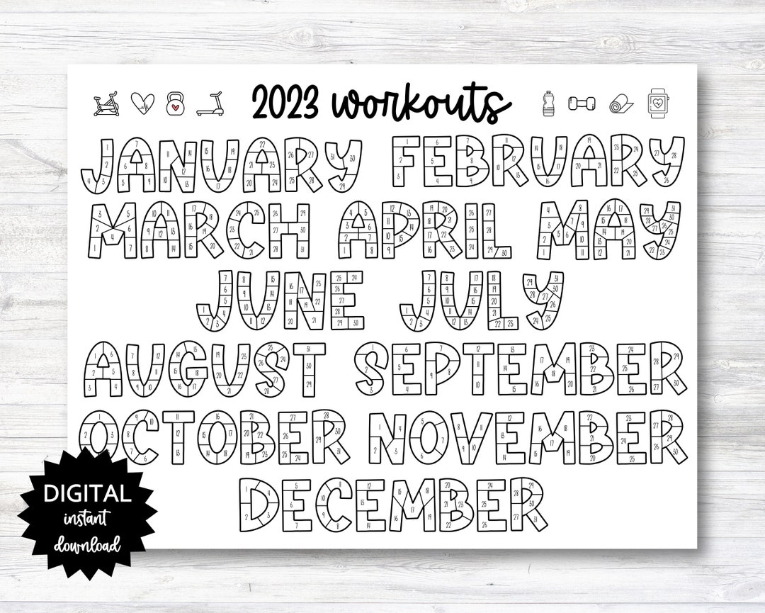 Workouts tracker coloring page printable coloring workout calendar year workout tracking coloring sheet printable n