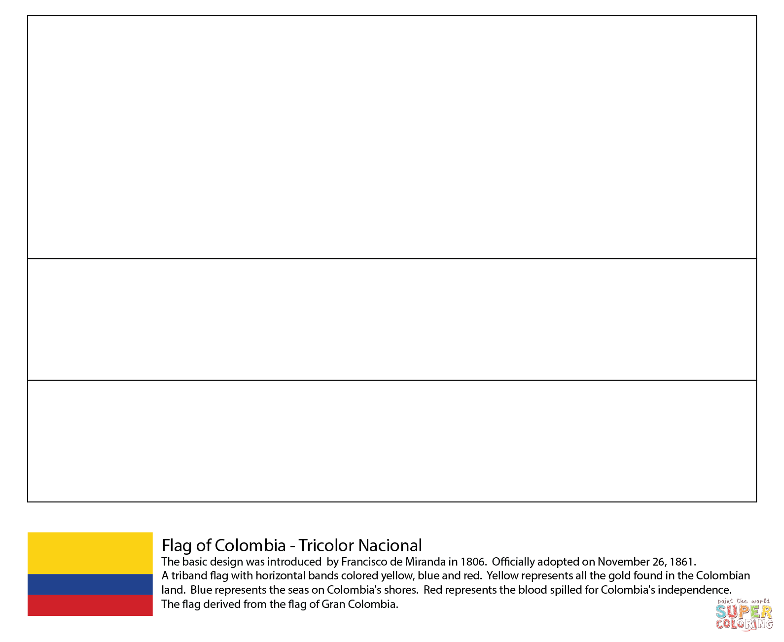 Colombia flag coloring page free printable coloring pages