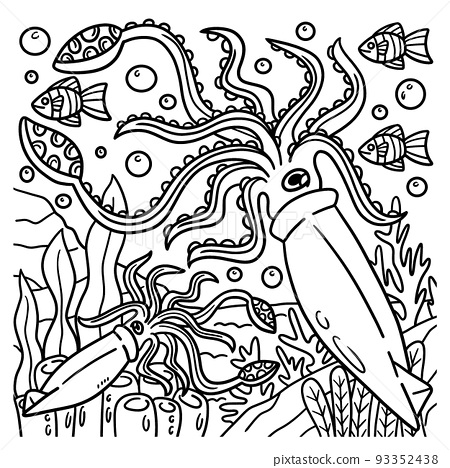 Giant squid coloring page for kids