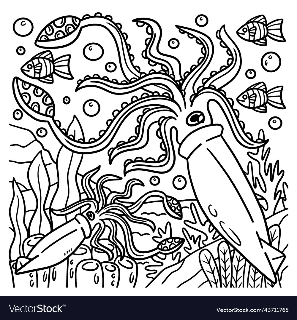 Giant squid coloring page for kids royalty free vector image