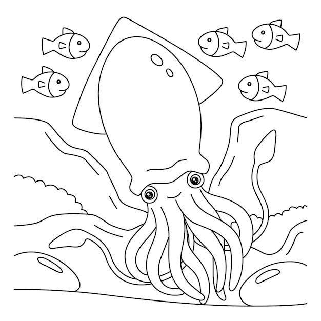 Premium vector giant squid coloring page for kids