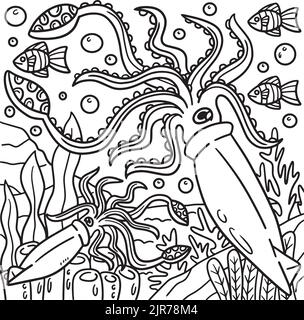 Giant squid coloring page isolated for kids stock vector image art