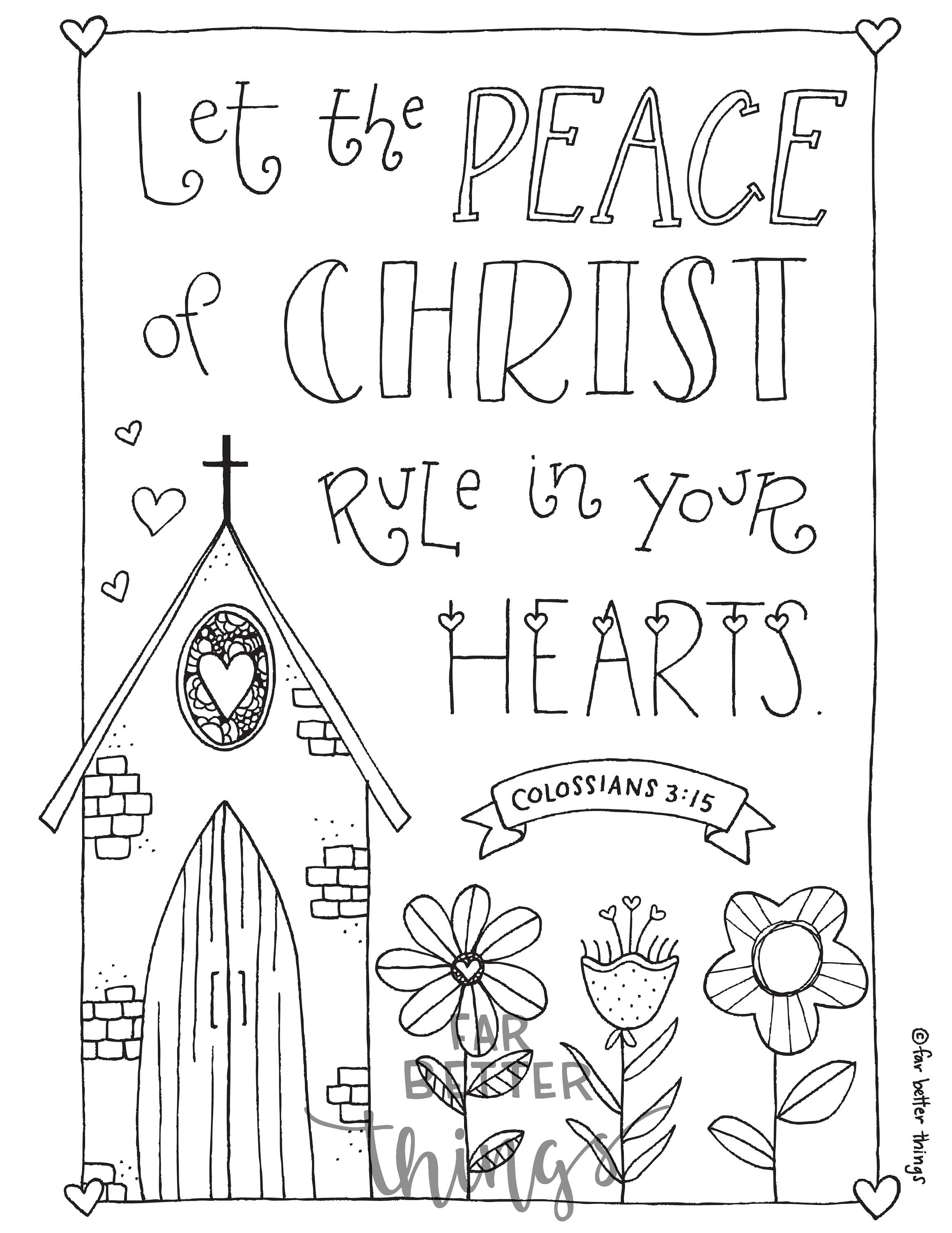 Bible verse coloring page colossians printable bible coloring page christian kids activities sunday school craft peace of christ instant download