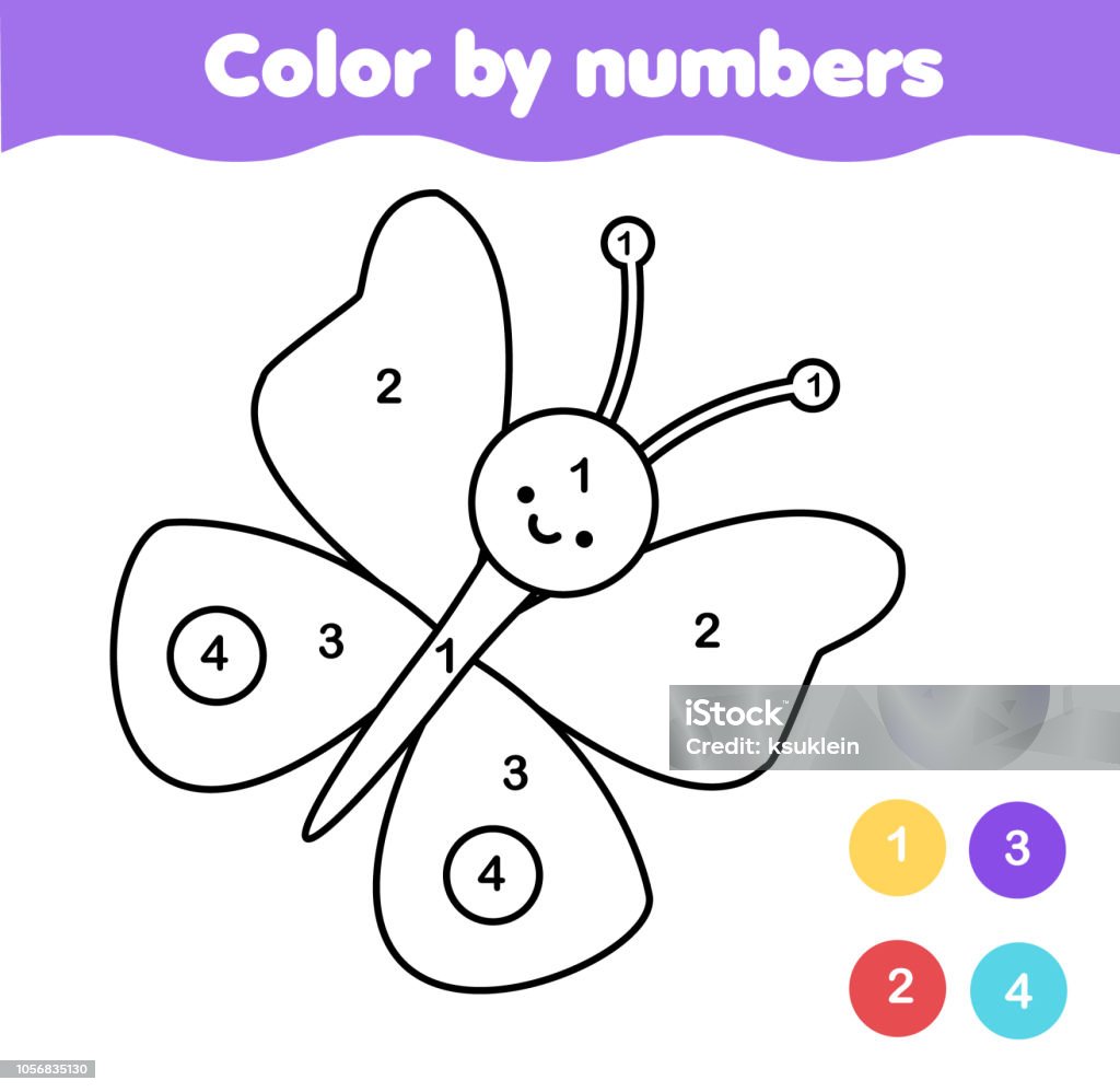 Coloring page for kids color by numbers butterfly stock illustration