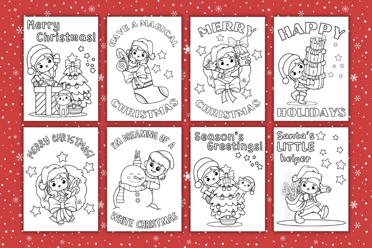 Printable christmas cards to color for kids