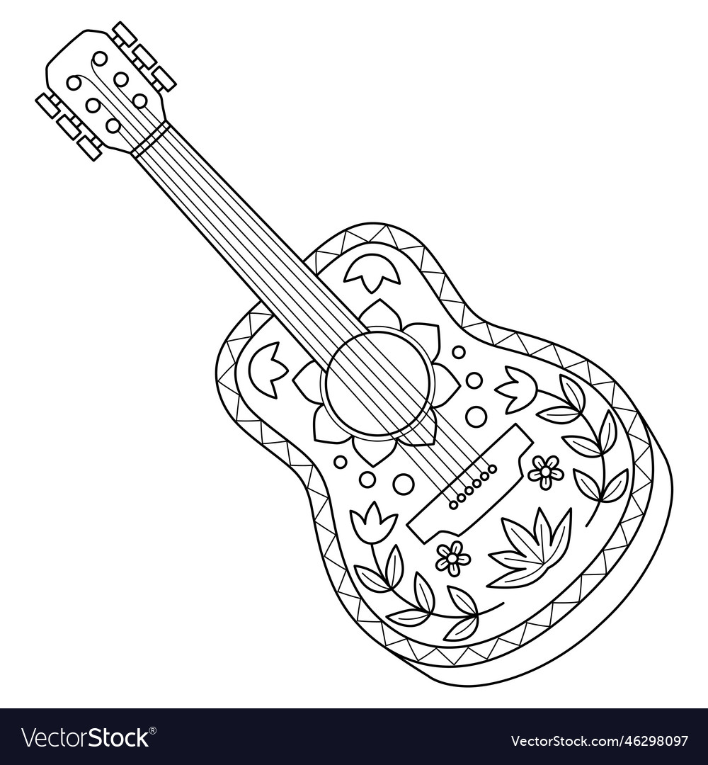 Guitar isolated coloring page for kids royalty free vector