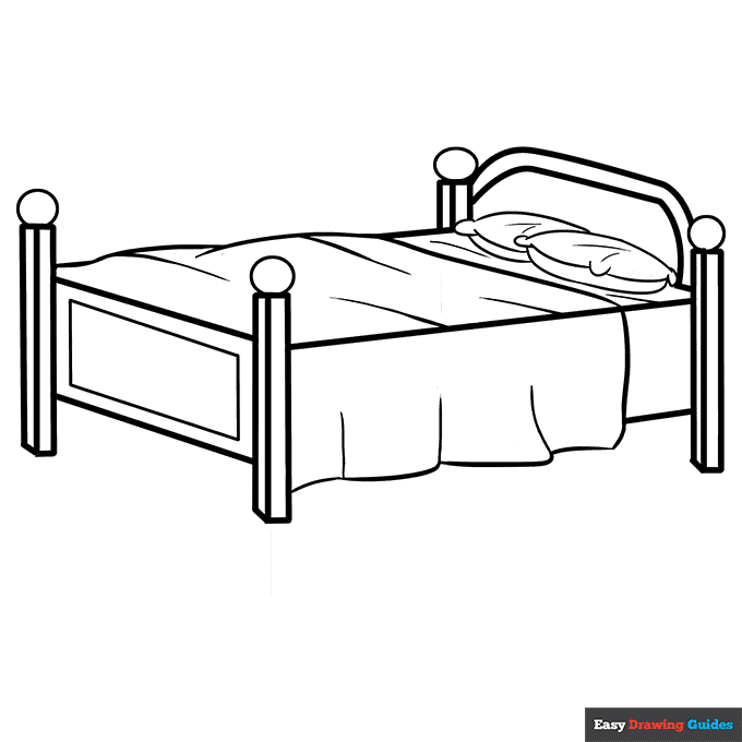 Bed coloring page easy drawing guides