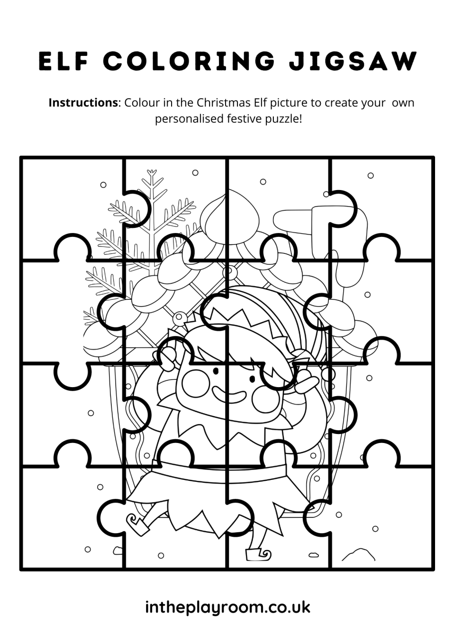 Free printable elf loring jigsaw puzzle for kids