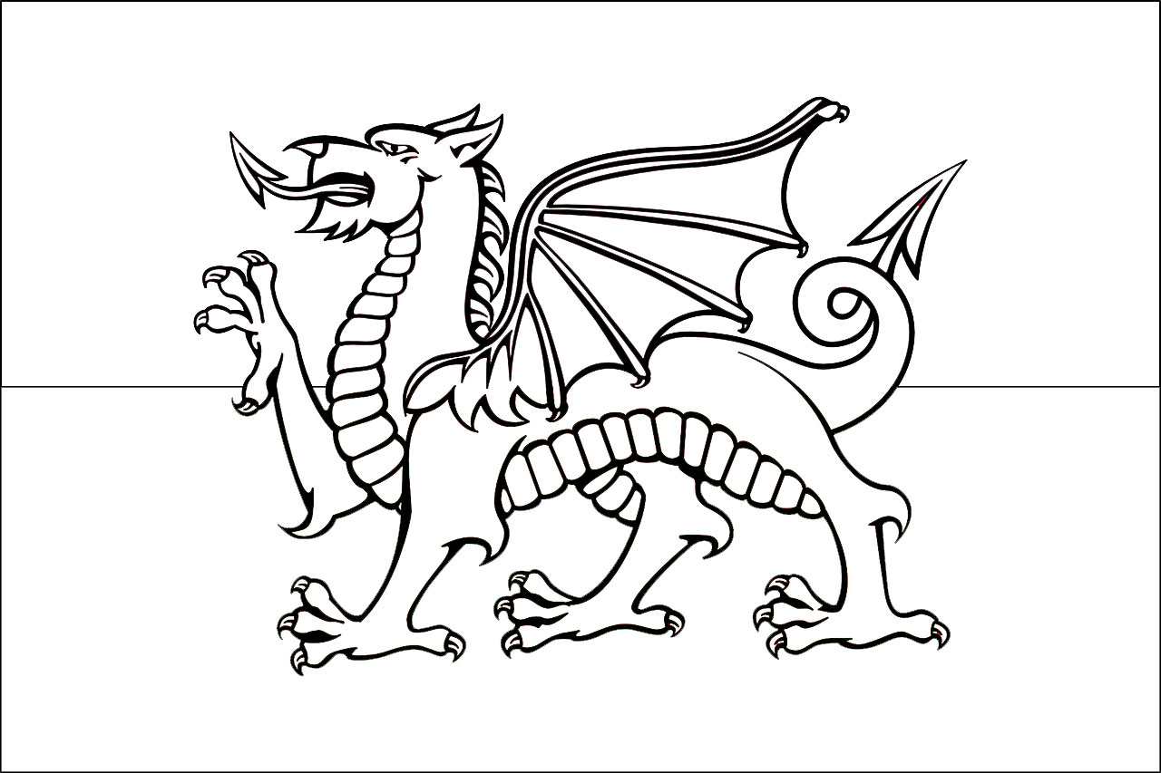 Taflen lliwio baner cymru y ddraig goch â kids louring welsh flag the red dragon rooftop post printables