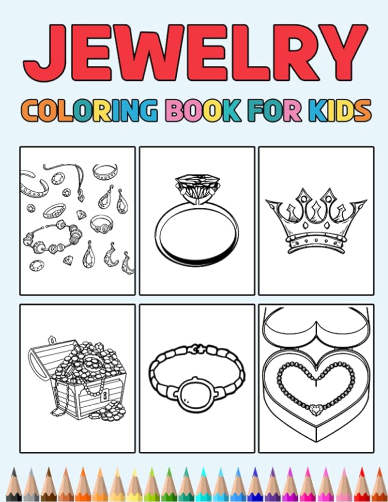 Jewelry coloring book for kids easy designs with rings bracelets necklaces other fun colouring activity workbook for little children boys cute gift books for jewelry lovers press coloring