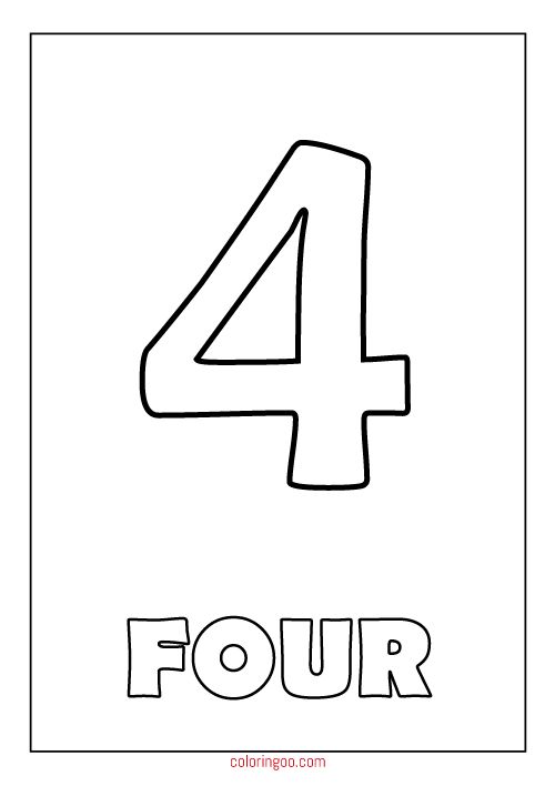 Printable number four coloring page pdf for kids printable numbers large printable numbers coloring pages