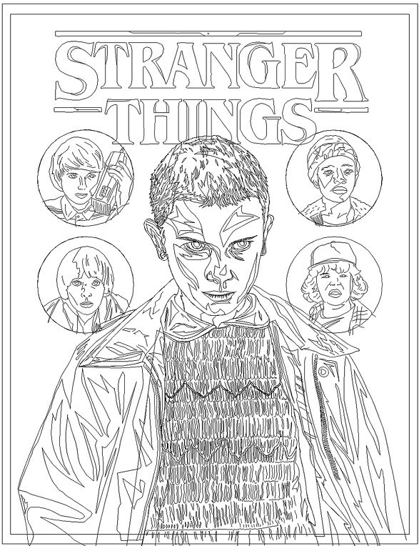 Stranger things coloring page printable coloring books cat coloring book cartoon coloring pages